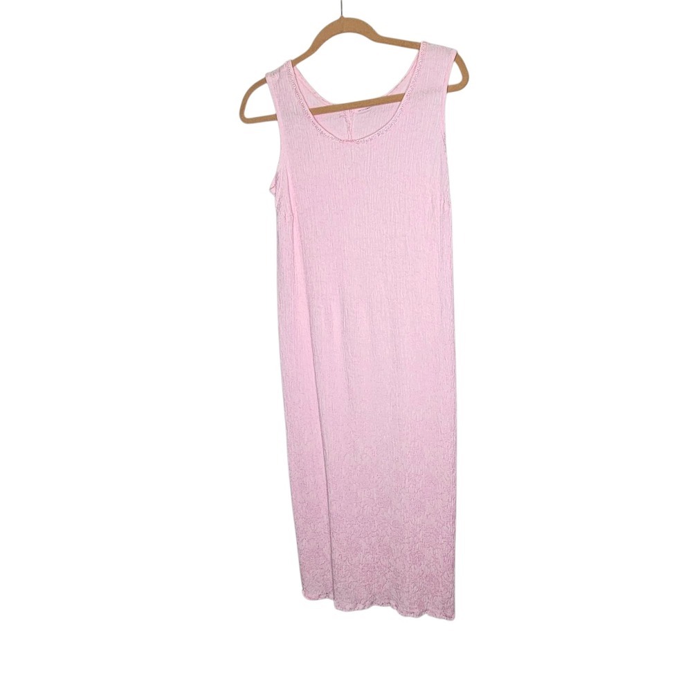 Vintage Sleeveless Maxi Dress Pink Textured Lace Trim Summer Casual Size M - Picture 2 of 8